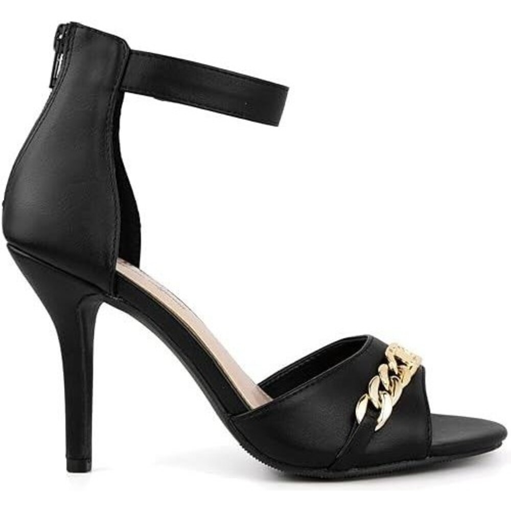 Juicy Couture Maia Black Heels – Chain Link Open Toe Sandals, Size 9.5
